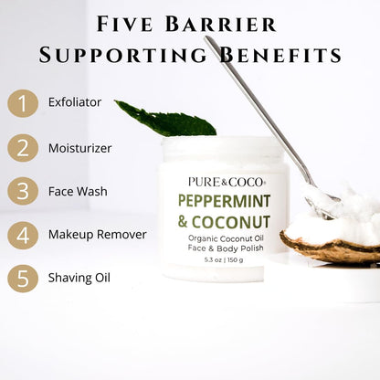 Pure & Coco organic exfoliating scrub texture closeup showing sugar and oil
