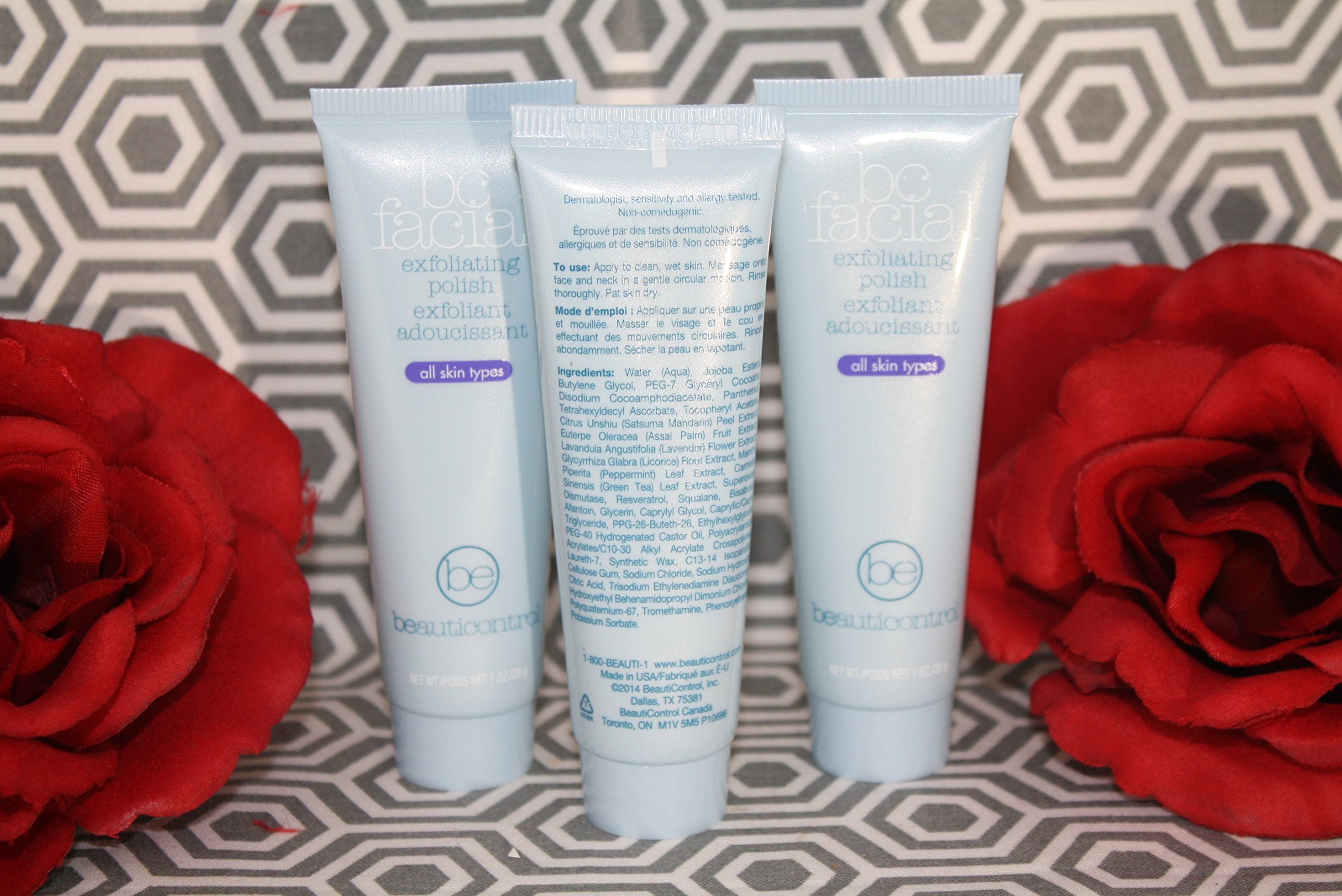BeautiControl travel size face scrub tubes for gentle skin brightening and pore clearing