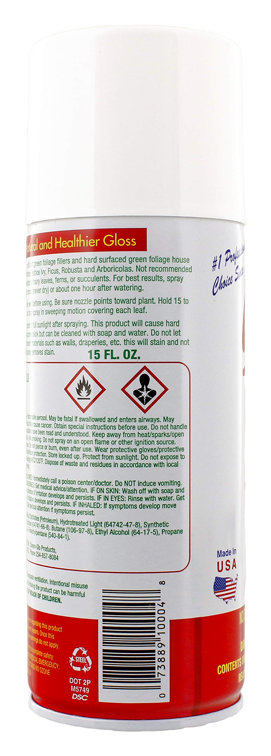 USA imported Green Glo leaf shine spray demonstrating no wiping required formula.