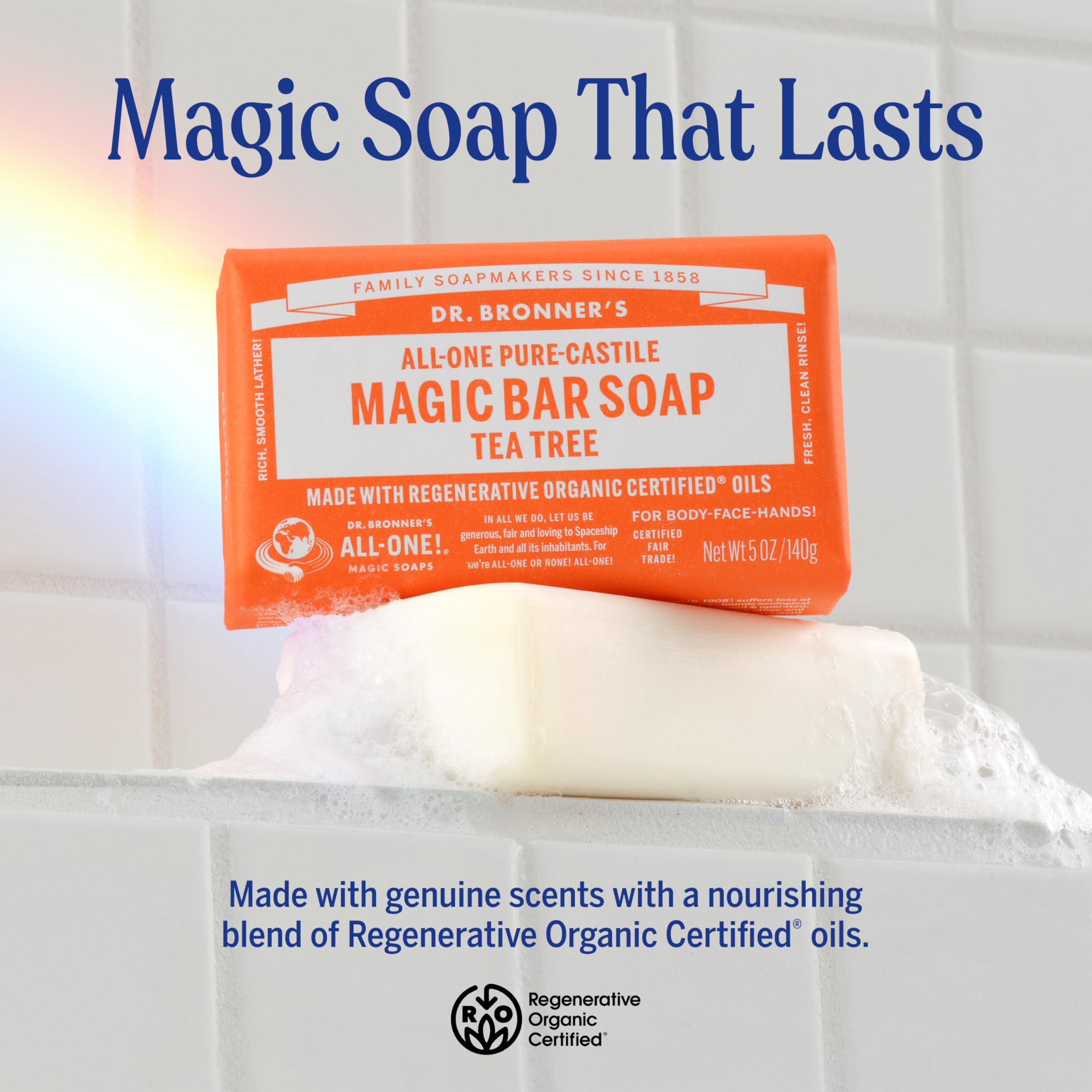 Dr. Bronner's tea tree soap bar 2 pack side view showing product thickness