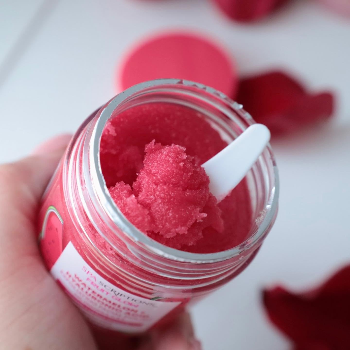 Side view of Spascriptions 4 Ounce fruit glow facial scrub jar