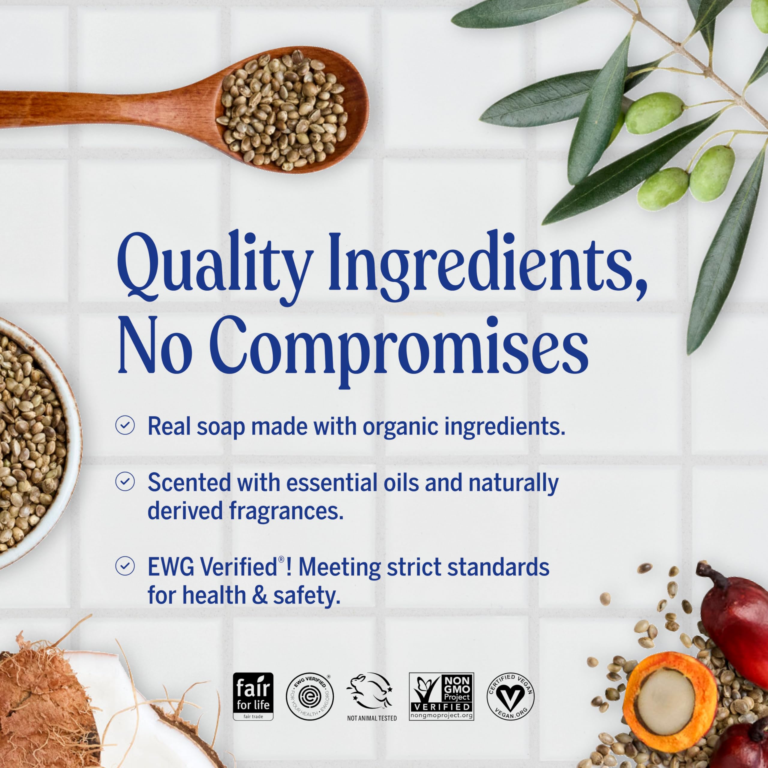 Authentic Dr. Bronner's castile bar soap organic ingredients label close up