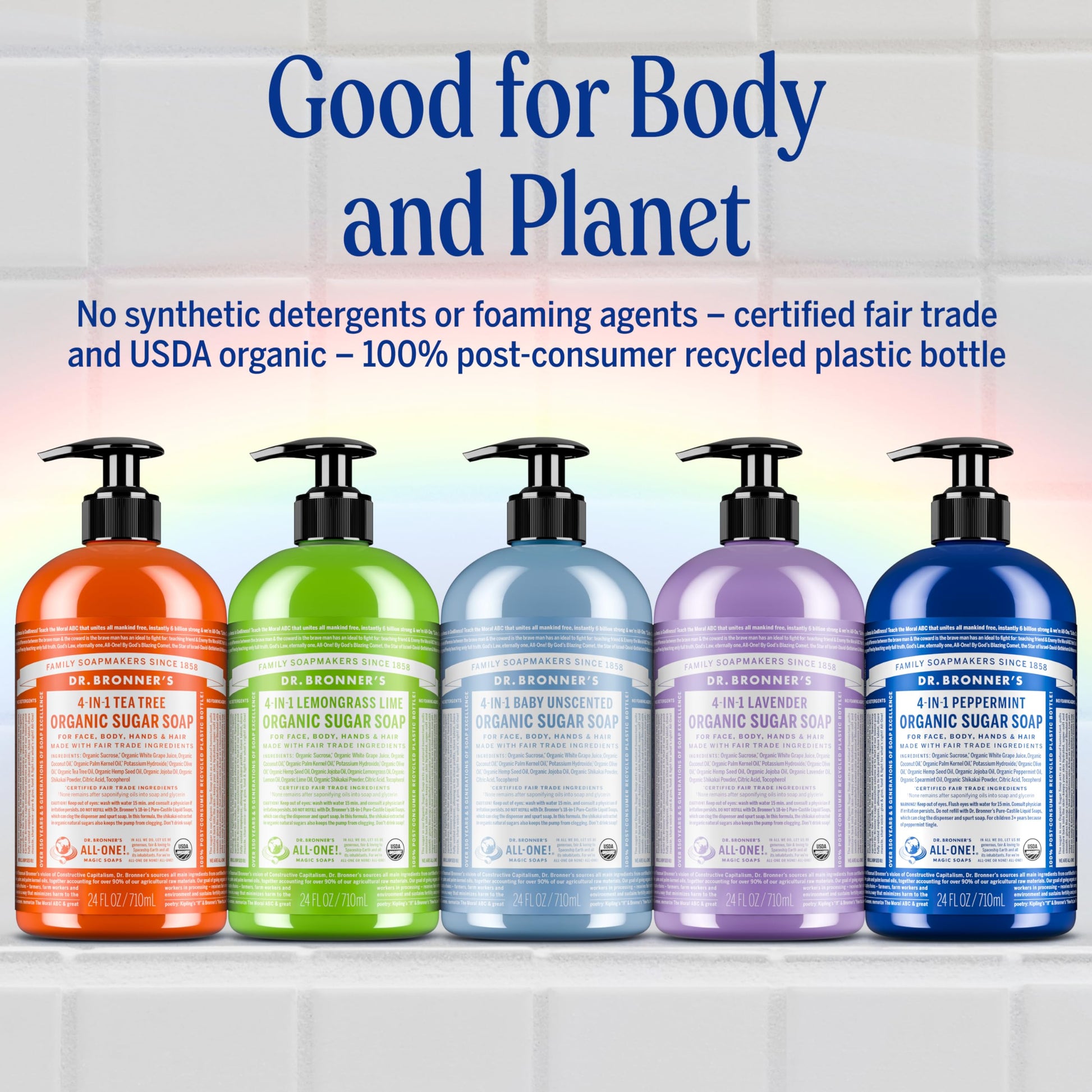 Natural castile pump soap with organic oils and white grape juice for deep skin hydration.