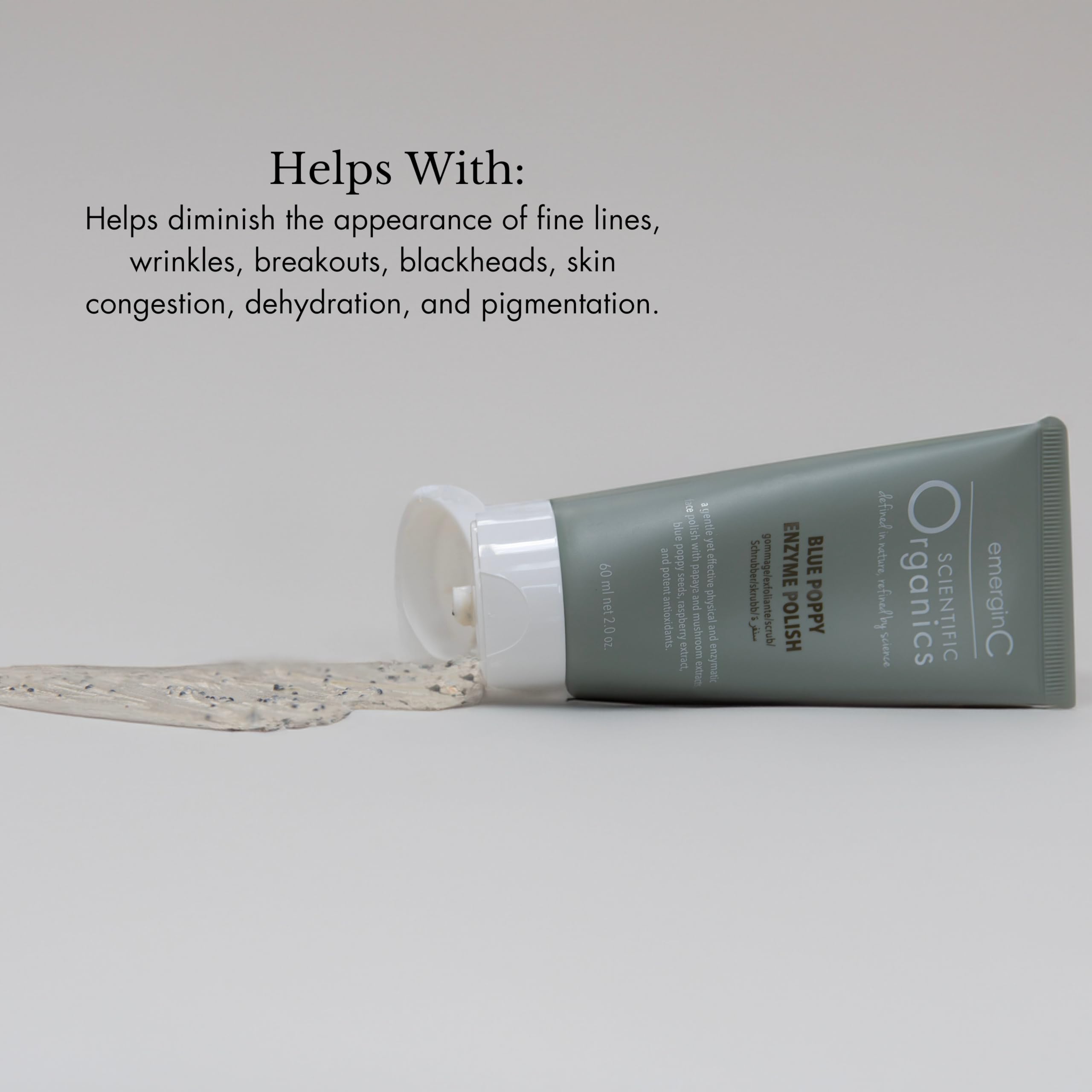 EmerginC gentle facial exfoliator 60ml tube showing authentic product packaging and details.
