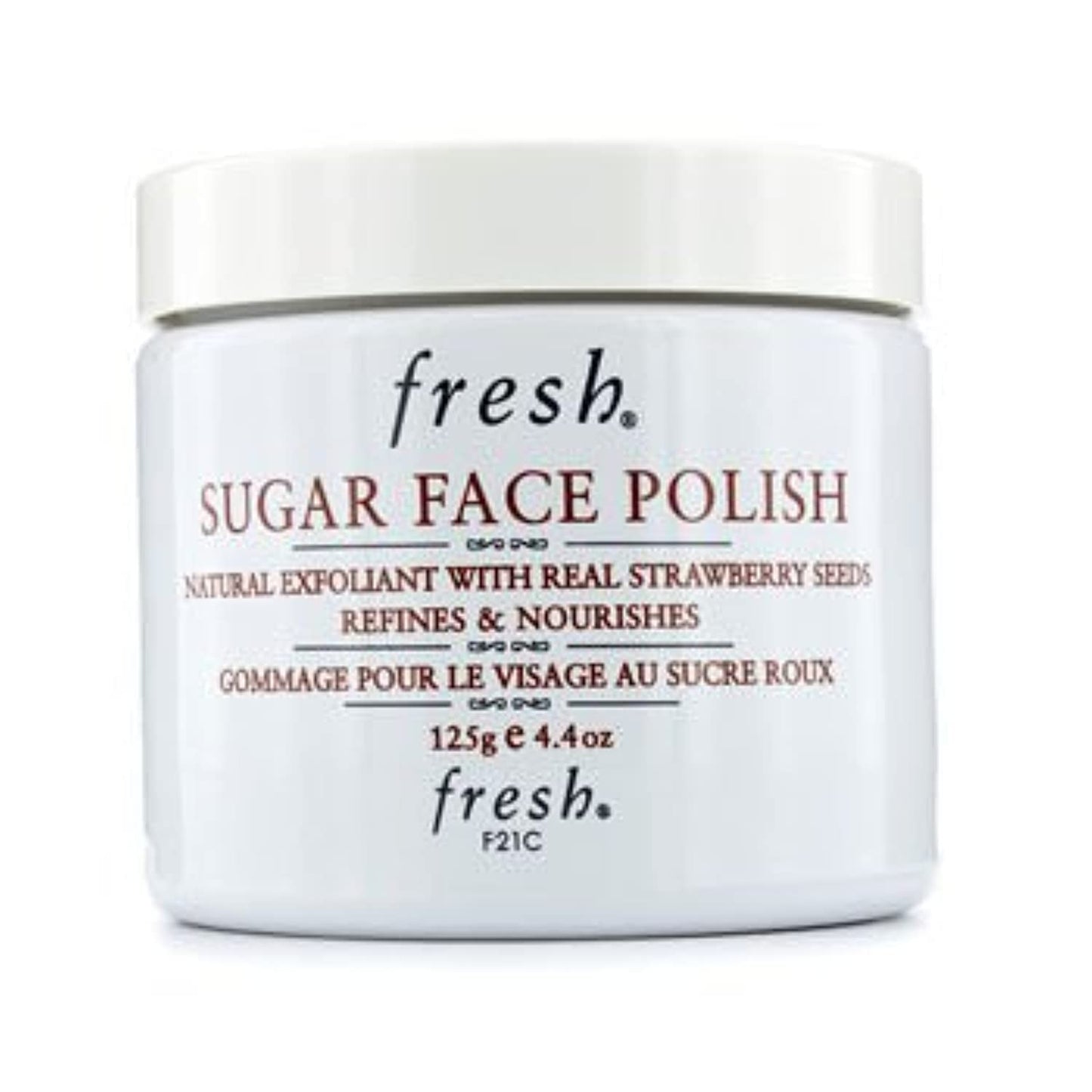 Fresh Sugar Face Polish open jar displaying the brown sugar skincare formula.