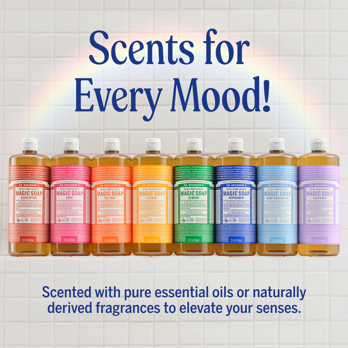 Dr. Bronner's vegan peppermint liquid soap packaging details