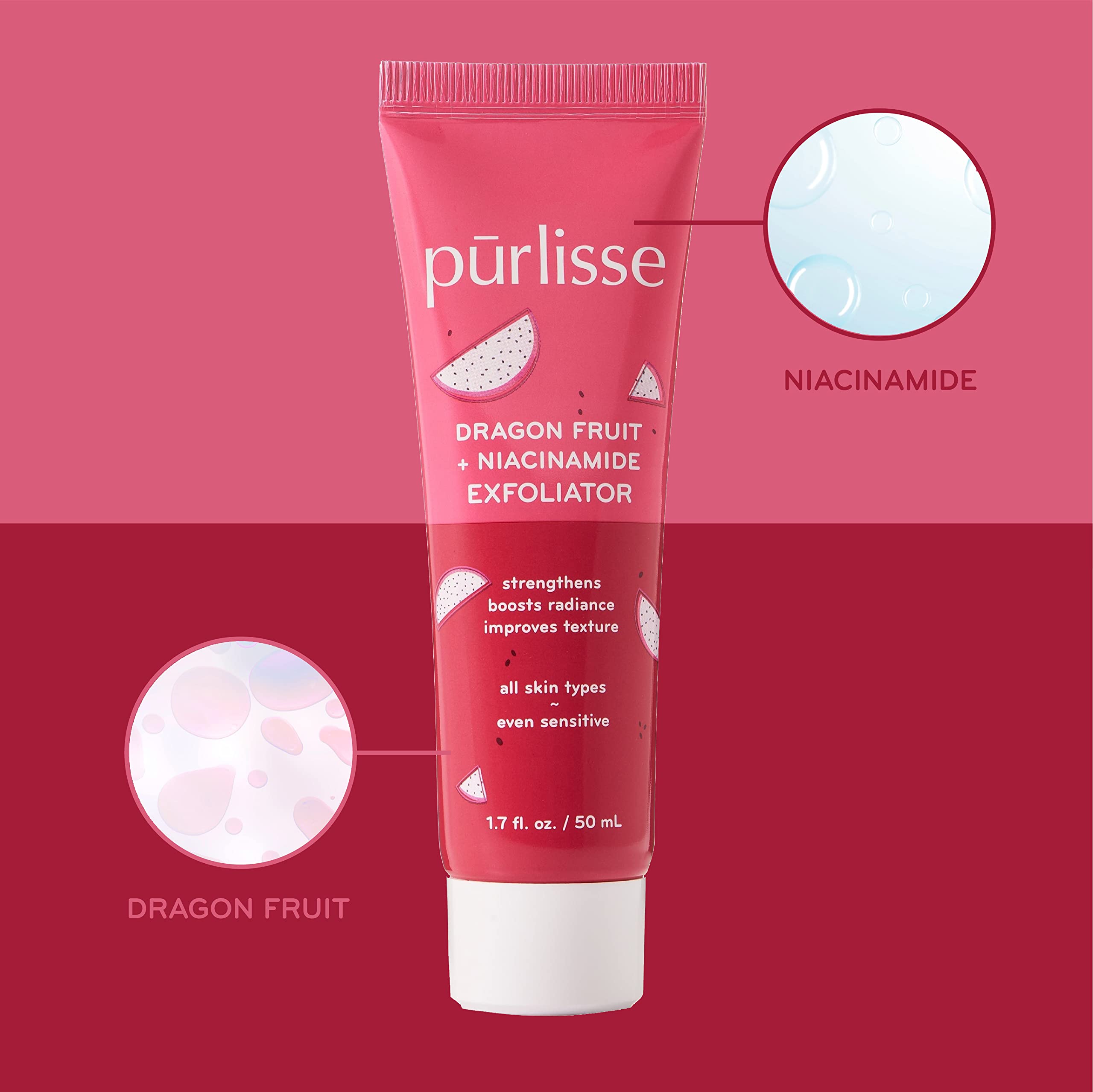 Purlisse exfoliating face polish tube with ingredients visible