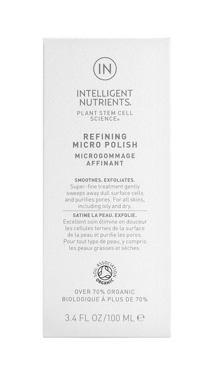 Intelligent Nutrients plant stem cell science micro polish packaging showing organic skincare benefits