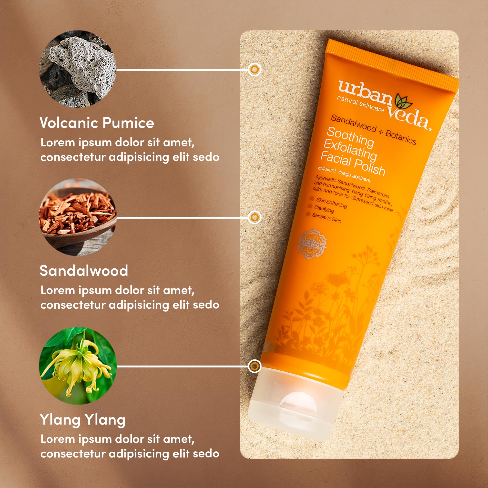 Texture shot of the rich cream formula containing fine volcanic pumice particles for gentle face exfoliation.