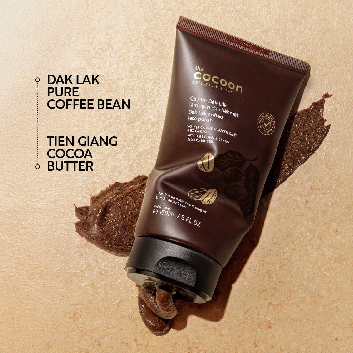 Cocoon Dak Lak Coffee Face Polish tube showing ingredients