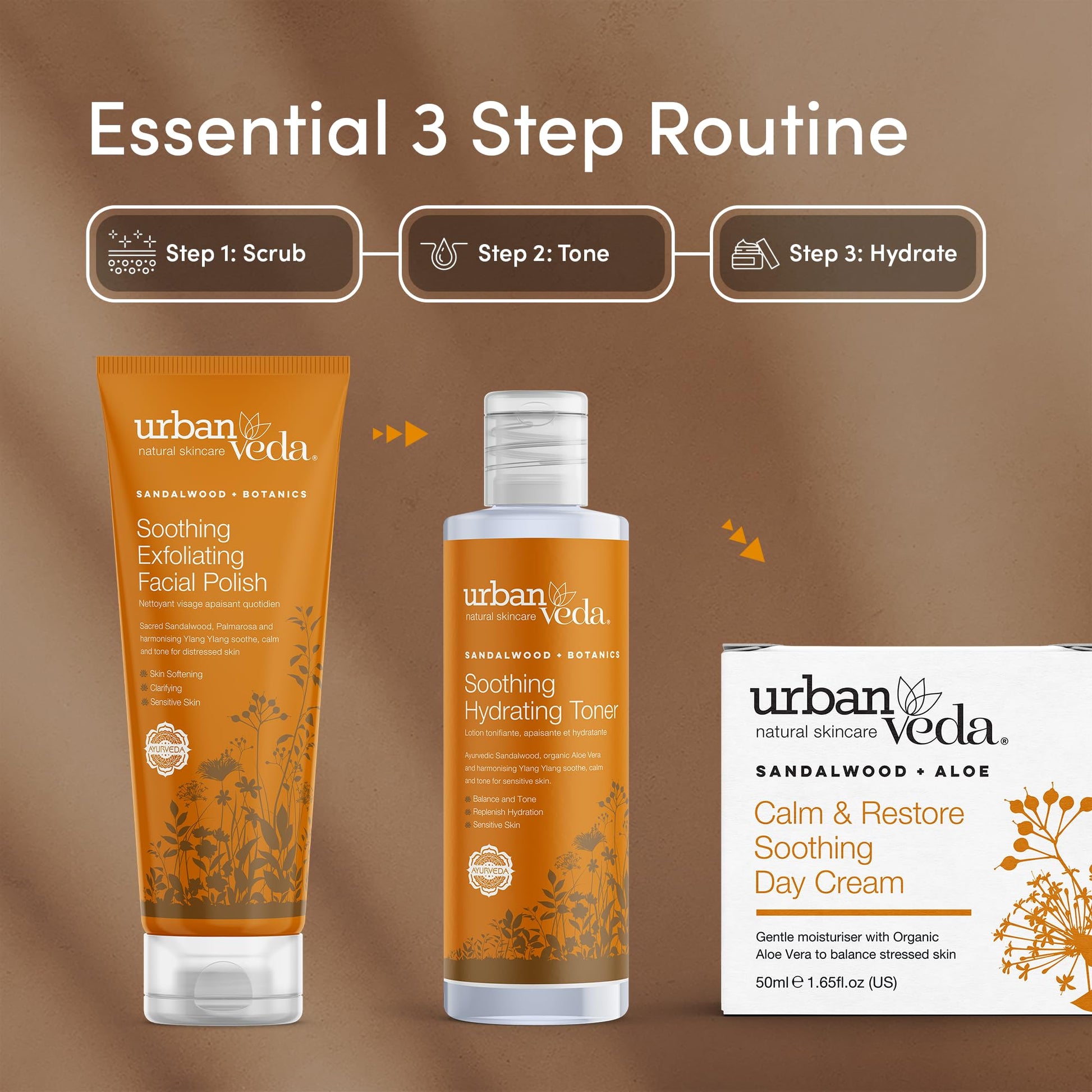 Urban Veda Radiance Exfoliating Face Scrub unboxed showing authentic USA import labeling and premium packaging detail.