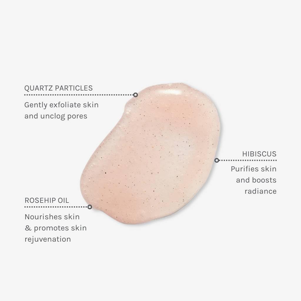 Evolve Organic Beauty Rose Quartz facial scrub glass container