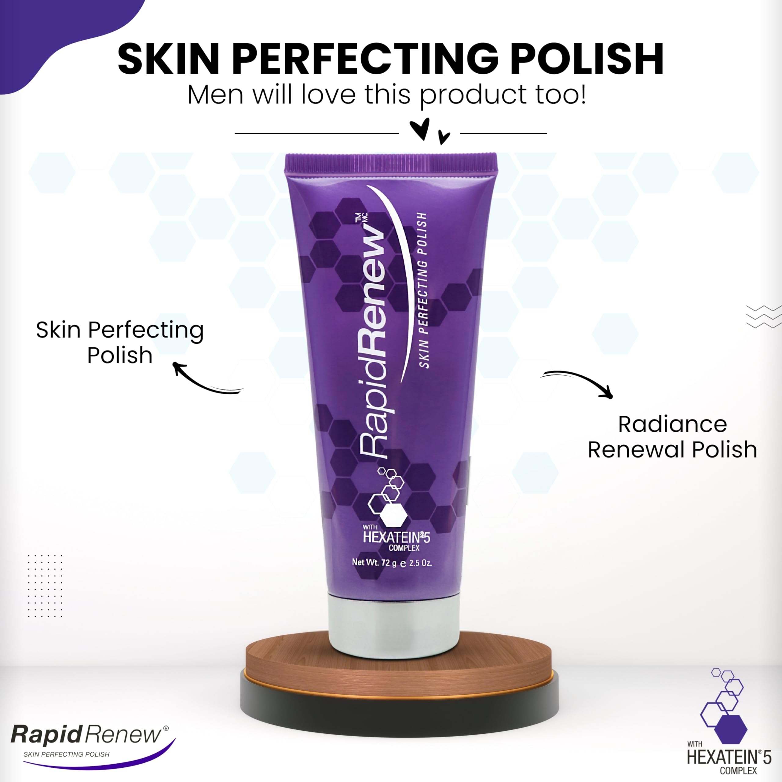 RapidLash skin perfecting face scrub containing Hexatein 5 Complex for pore minimizing.