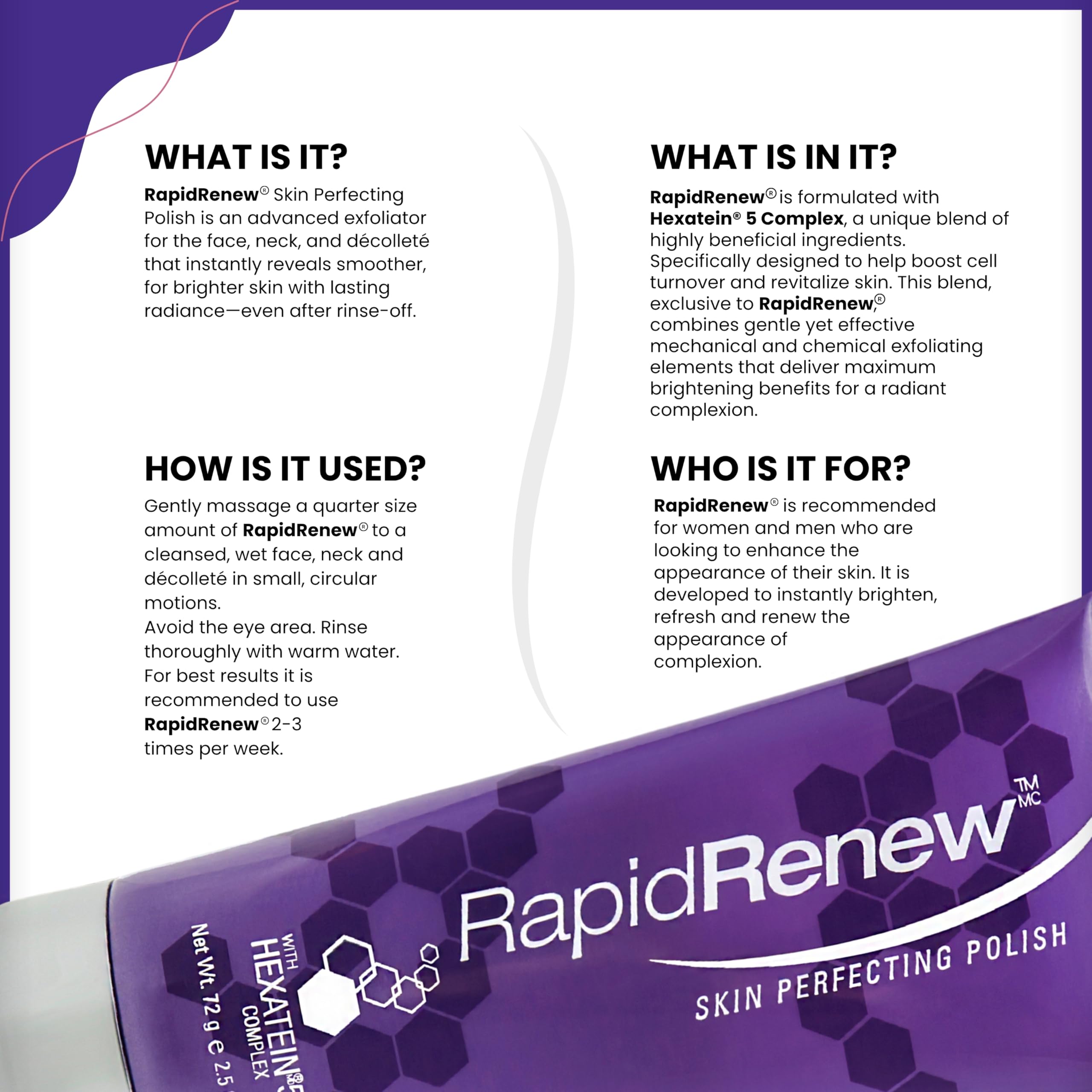 Close up of RapidRenew 2.5 ounce premium skincare tube packaging.