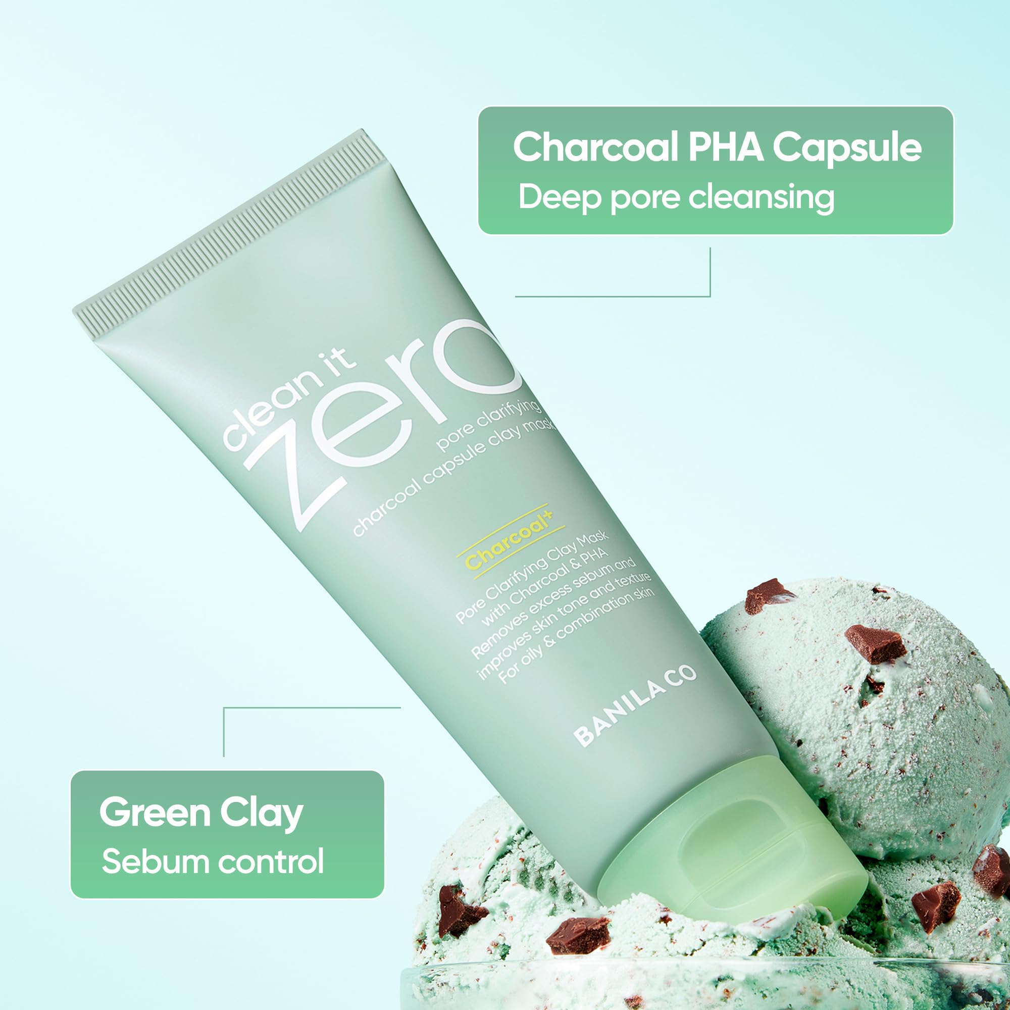 Banila Co Charcoal Pore Polish Mask texture showing green clay and capsules
