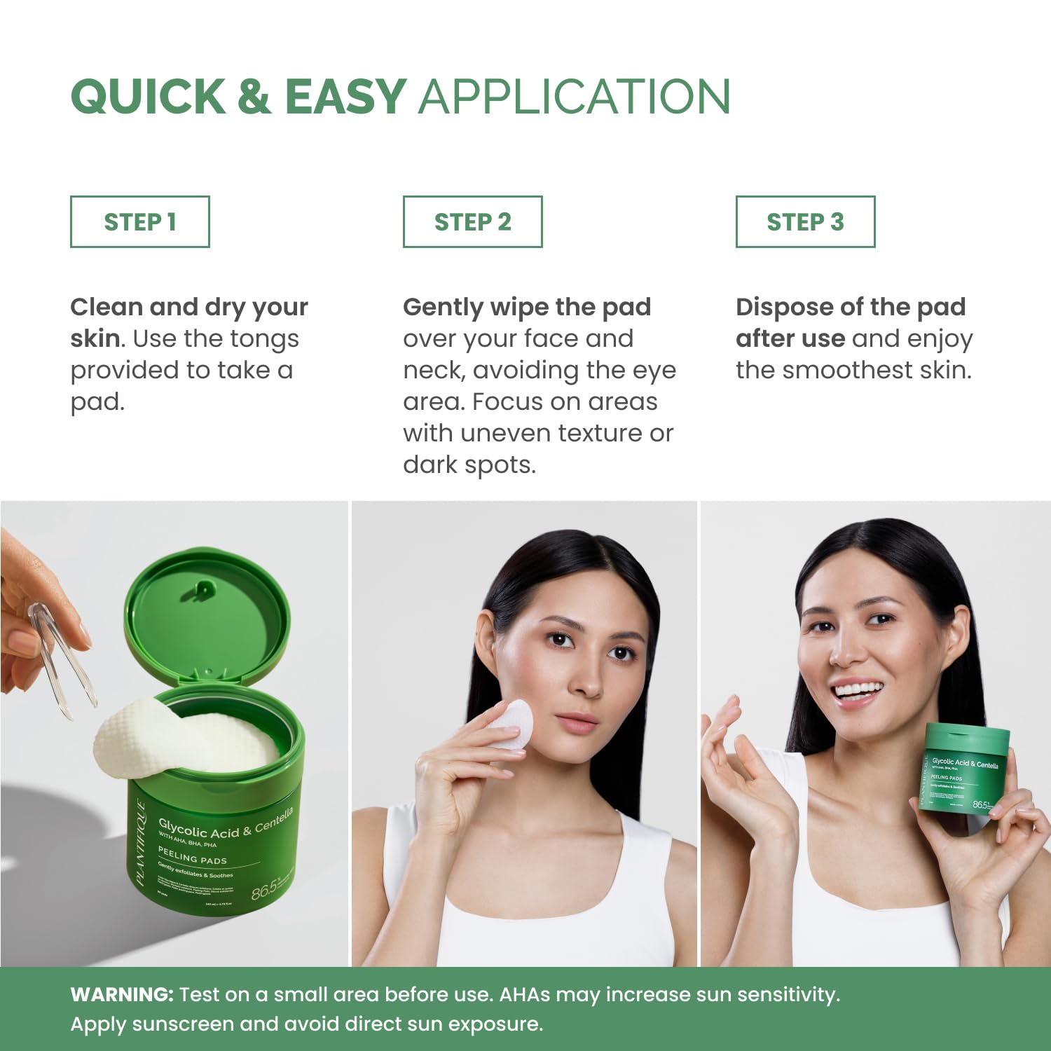 Close up of Plantifique glycolic acid and CICA toner pads