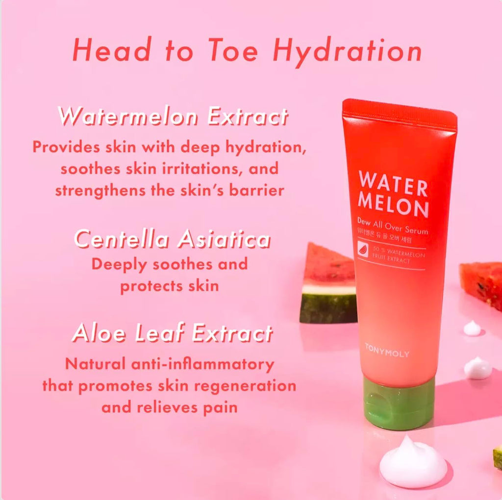 Tonymoly Watermelon Dew All Over Serum packaging back label with ingredient details