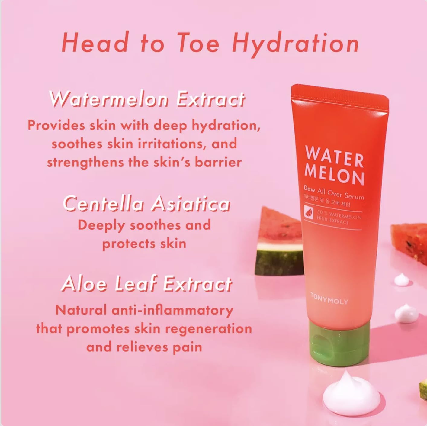 Applying Tonymoly watermelon face and body serum
