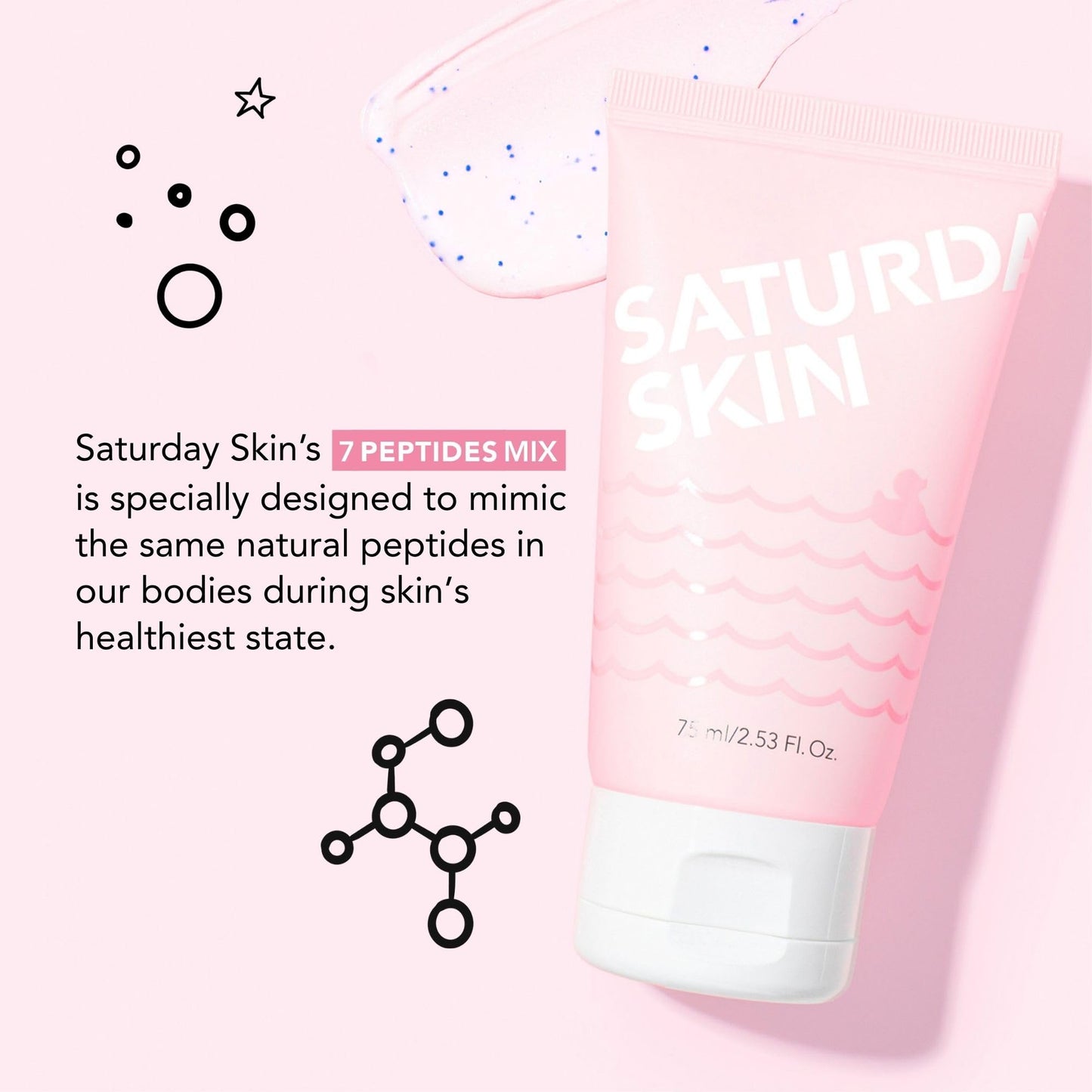 Saturday Skin non abrasive facial enzyme scrub tube placed on a clean lifestyle vanity backdrop.
