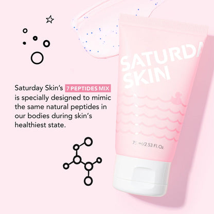Saturday Skin non abrasive facial enzyme scrub tube placed on a clean lifestyle vanity backdrop.