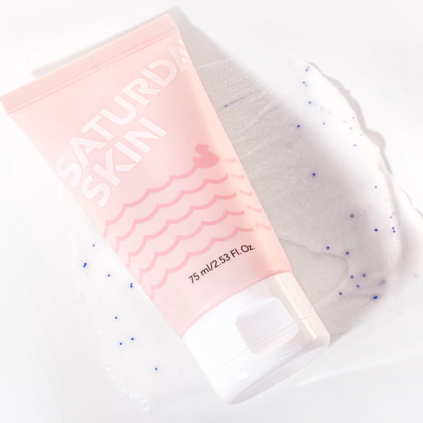 Skincare application layout featuring the 75ml Korean brightening peel gel for congested pores.