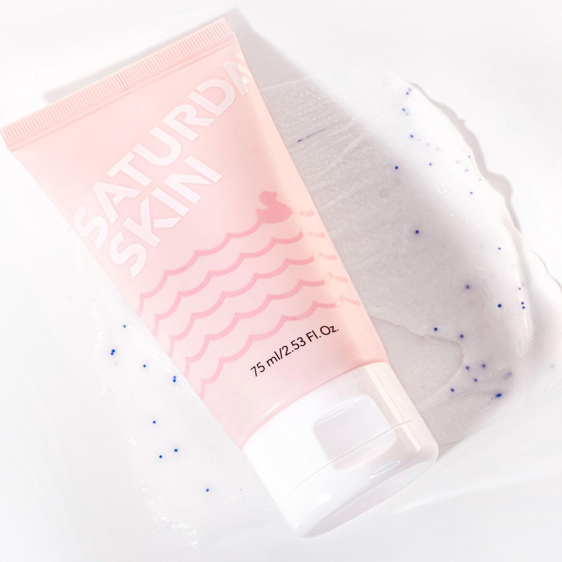 Skincare application layout featuring the 75ml Korean brightening peel gel for congested pores.