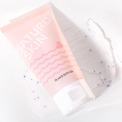 Skincare application layout featuring the 75ml Korean brightening peel gel for congested pores.