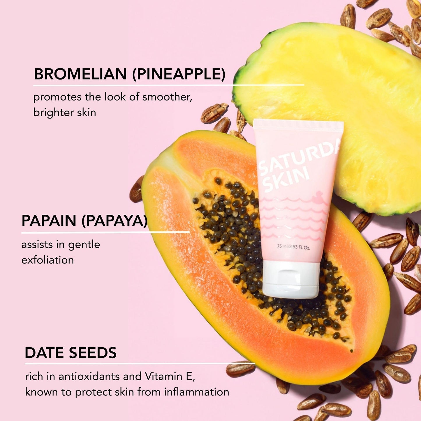 Secure cap detail and squeeze tube applicator of the authentic Saturday Skin refining face peel.