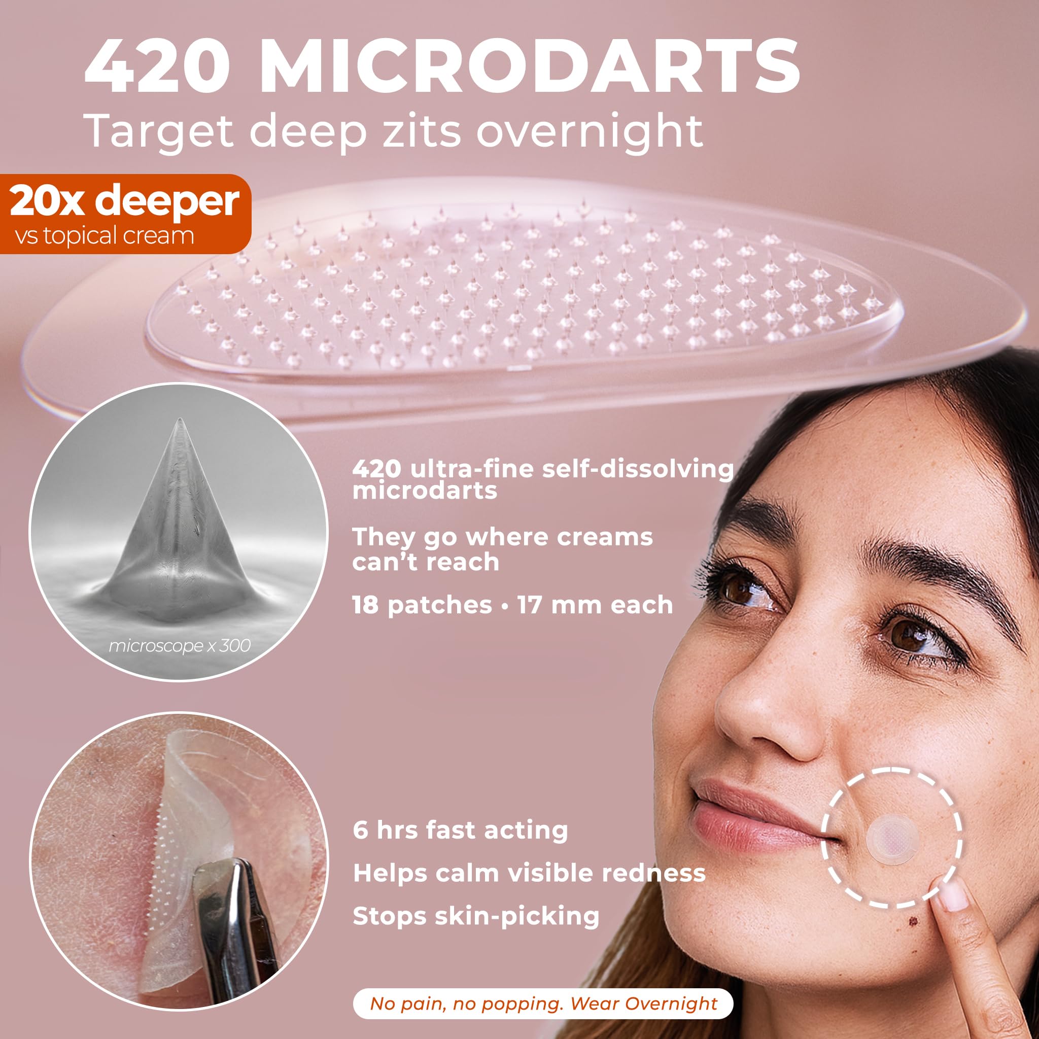 Close up of the seventeen millimeter micropoint zit patch displaying the self dissolving microcrystal technology.