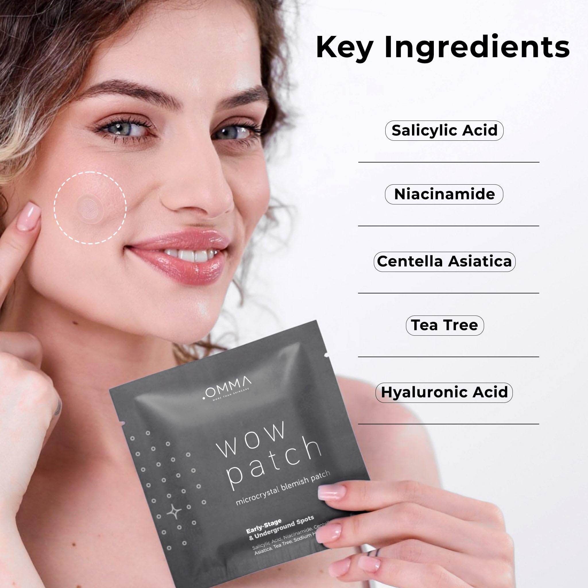 Step by step application of the Korean microdart sticker onto a targeted early stage facial blemish.