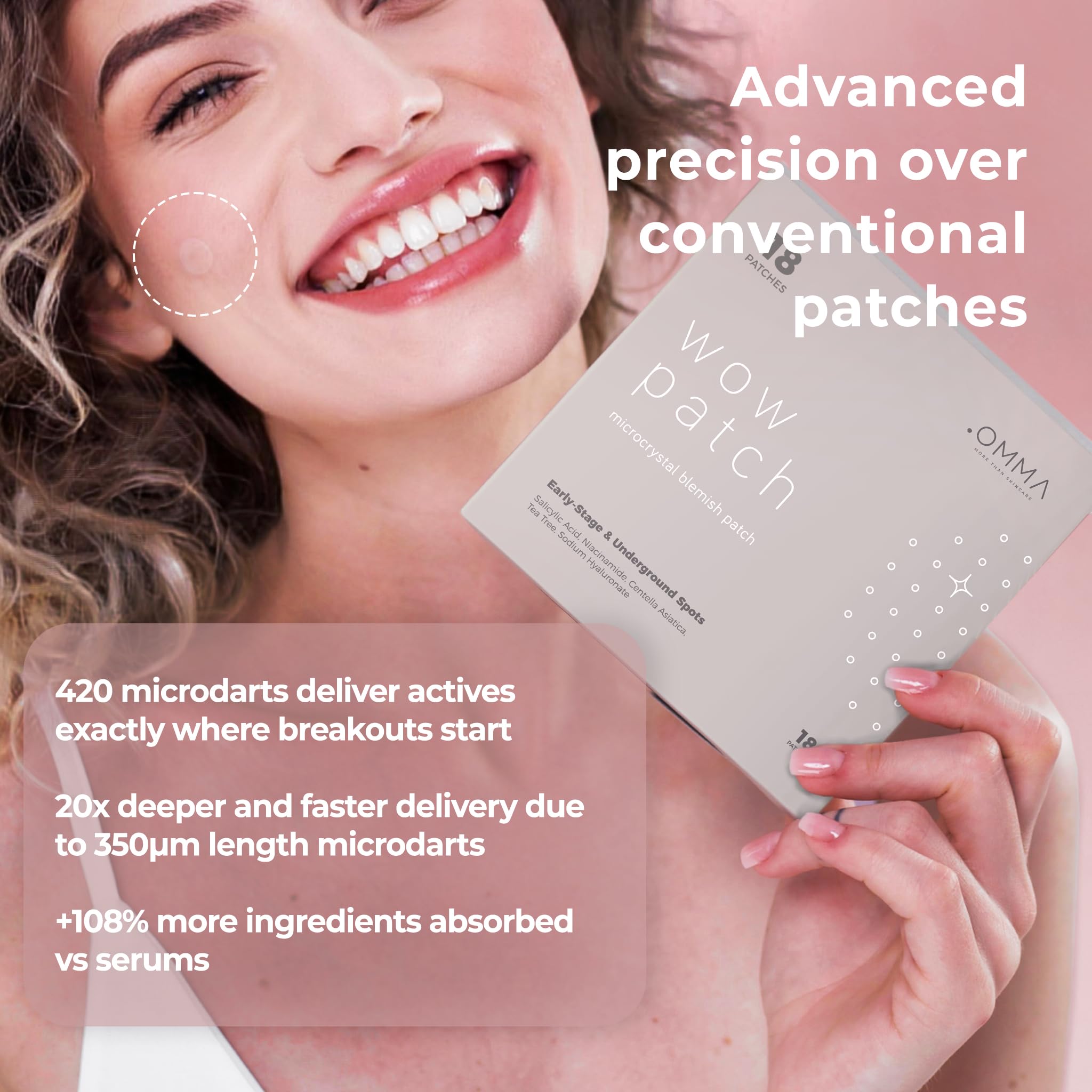 Protective sheet containing the eighteen vegan and cruelty free overnight acne treatment patches.