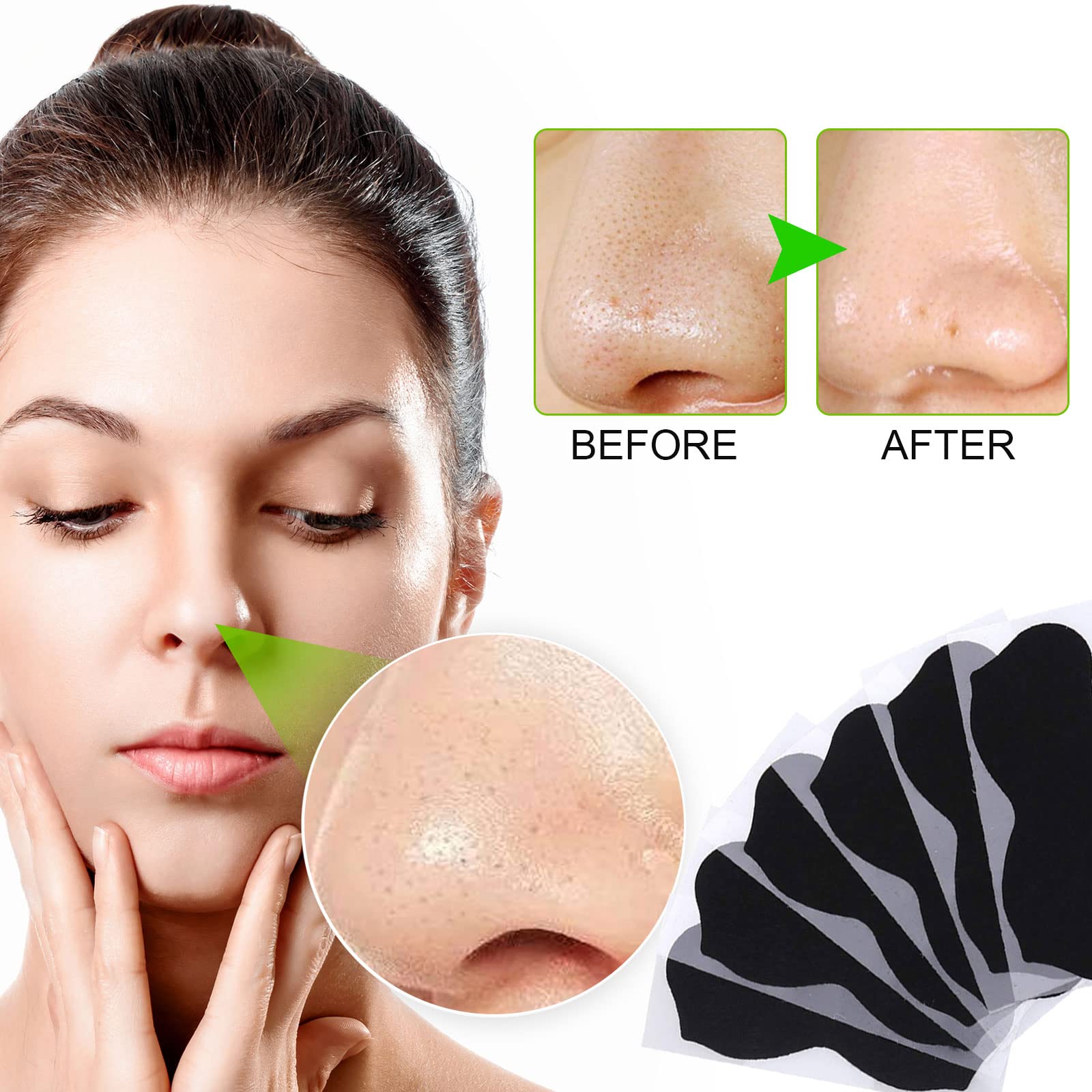 Close up of JWBVCTCR charcoal pore strips for blackhead removal