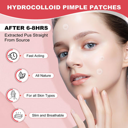 Model applying a matte waterproof cystic acne treatment sticker to face.