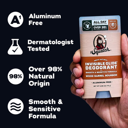 Dr. Squatch non staining invisible glide men's deodorant sticks package view