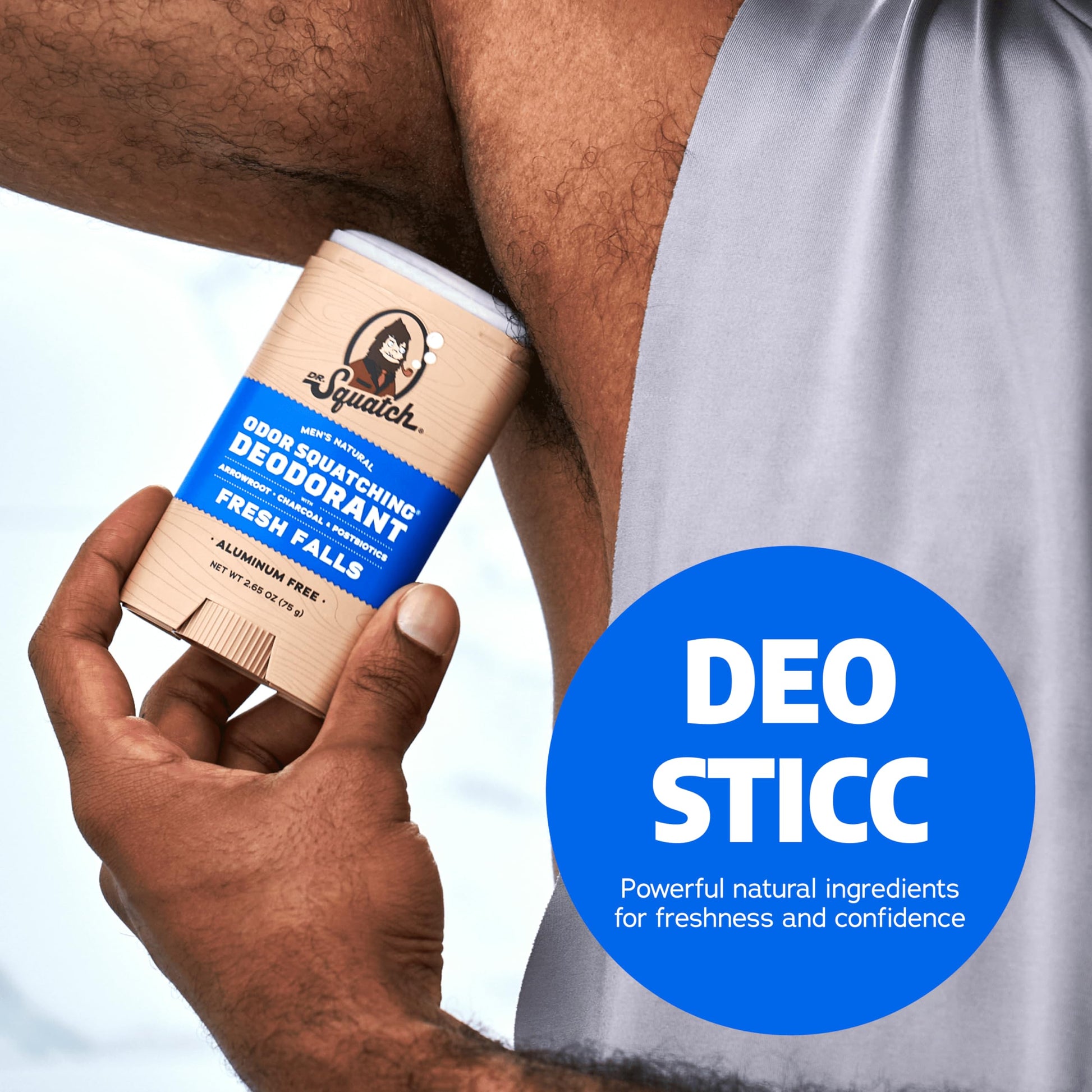 Back label of Dr. Squatch Fresh Falls deodorant showing the premium plant based ingredients list.
