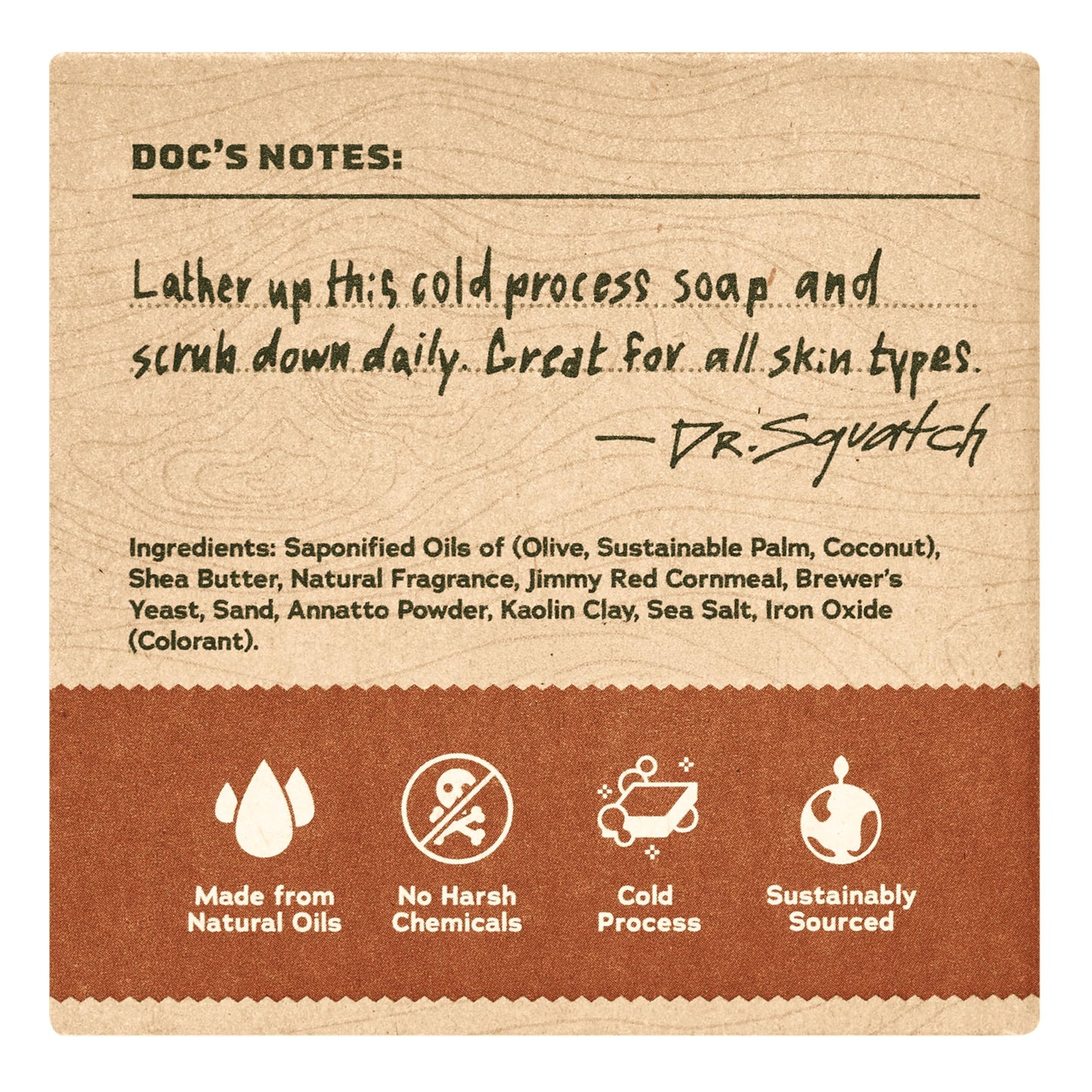 Dr. Squatch natural cold process mens soap bar showing texture and medium grit exfoliating surface