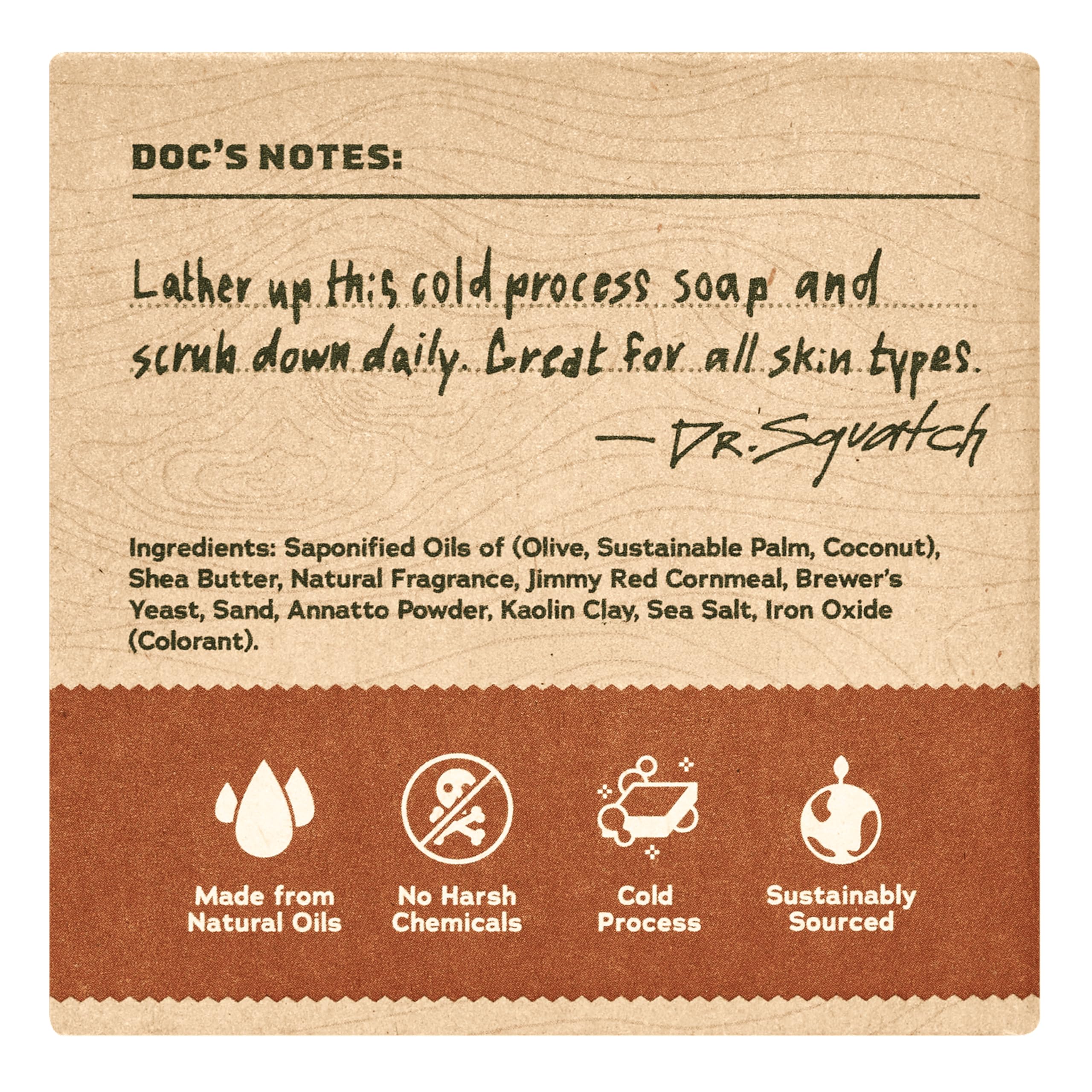 Dr. Squatch natural cold process mens soap bar showing texture and medium grit exfoliating surface