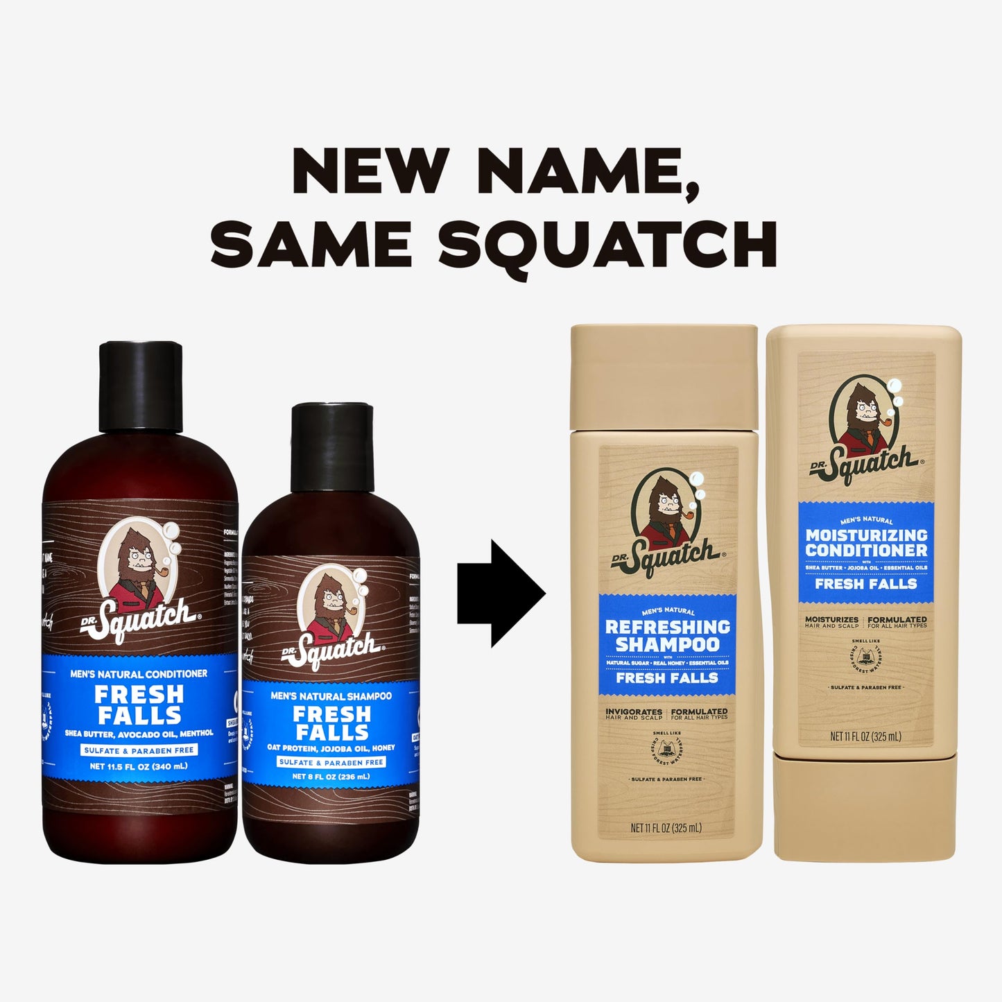 Dr. Squatch natural men's hair care set with Fresh Falls waterfall scent bottles.