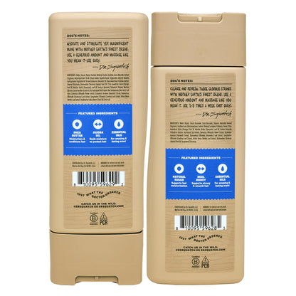 Sulfate-free Dr. Squatch shampoo and conditioner duo for healthy men's hair.