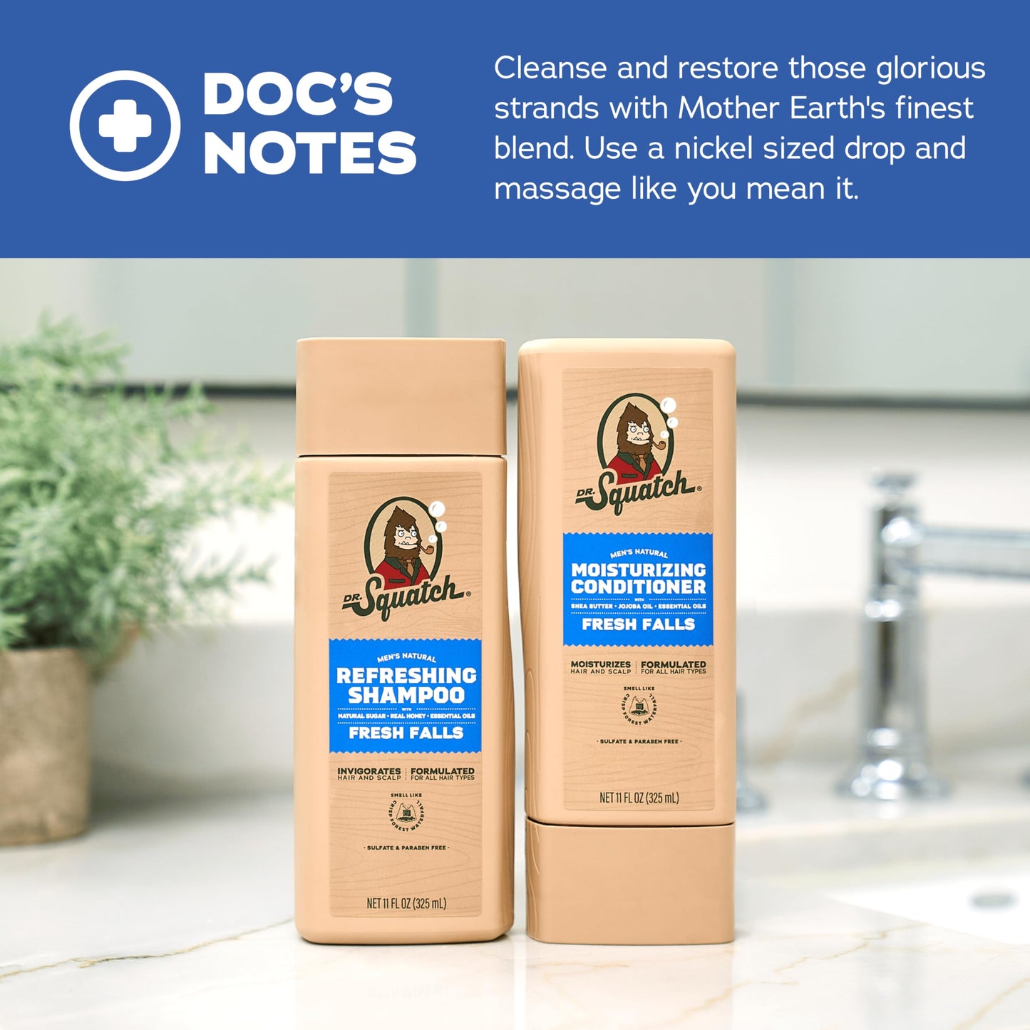 Premium imported USA Dr. Squatch men's grooming shampoo and conditioner twin pack.