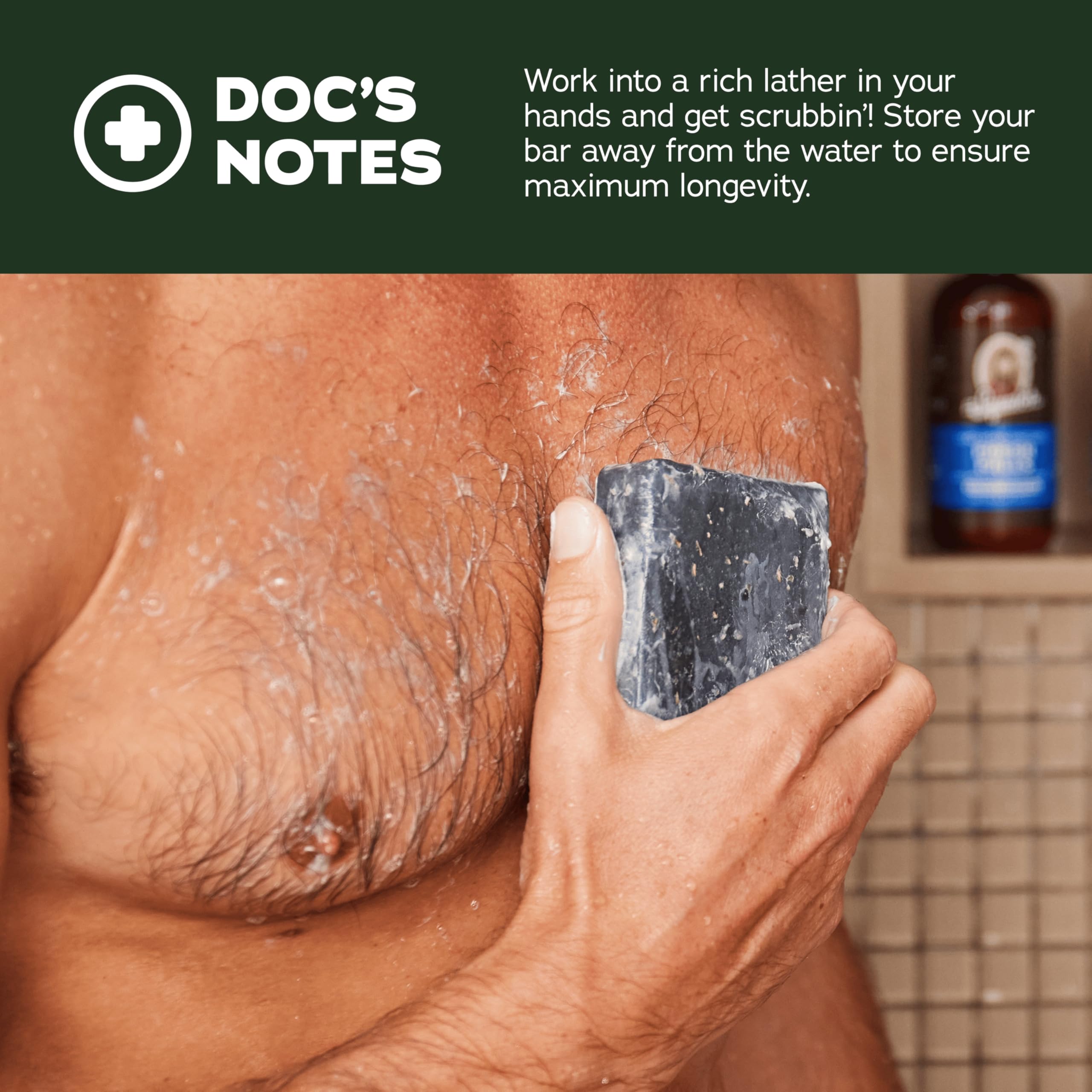 Dr. Squatch Birchwood Breeze cold process soap displaying the exfoliating birch bark powder texture