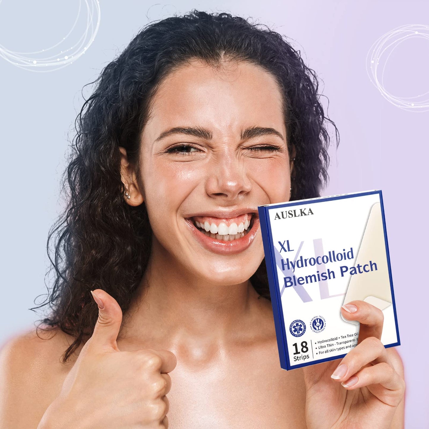 Oversized sixty millimeter by twenty-five millimeter hydrocolloid strips by AUSLKA for forehead and body breakouts
