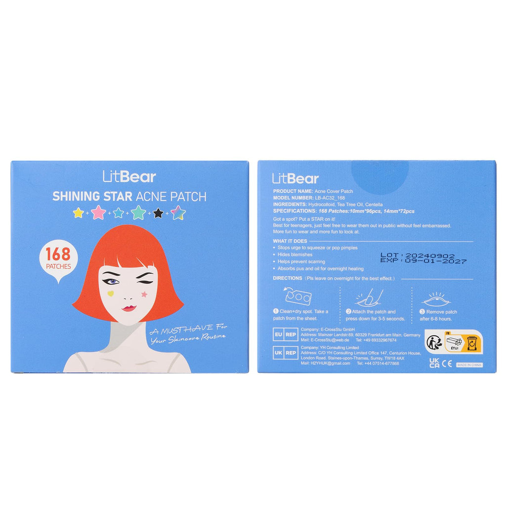 Packaging and contents of LitBear one hundred and sixty eight count acne dots