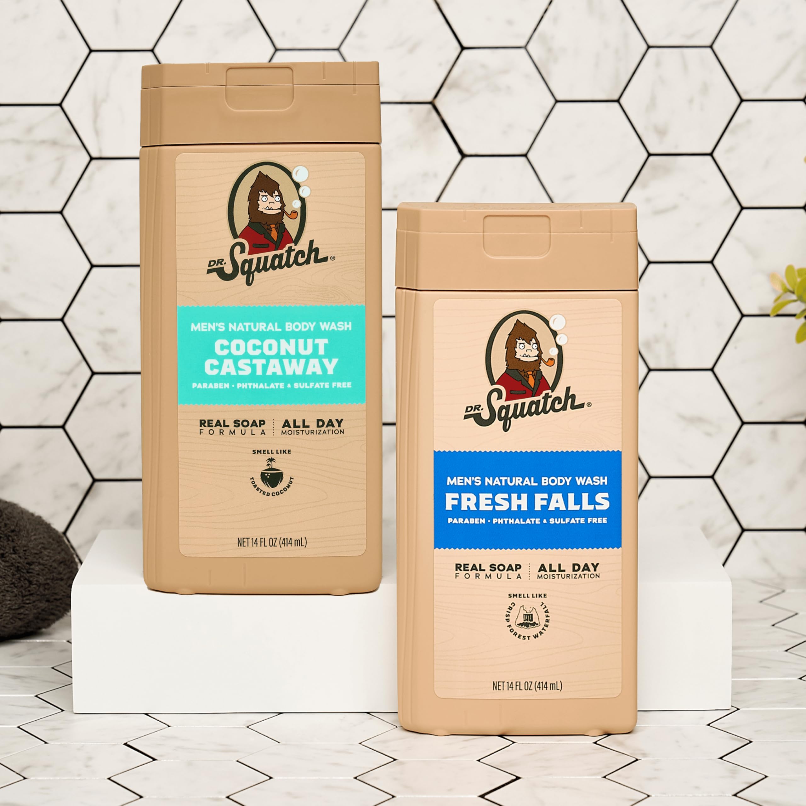 Premium imported Dr. Squatch men's shower gel duo package displaying the two distinct natural fragrance variants.