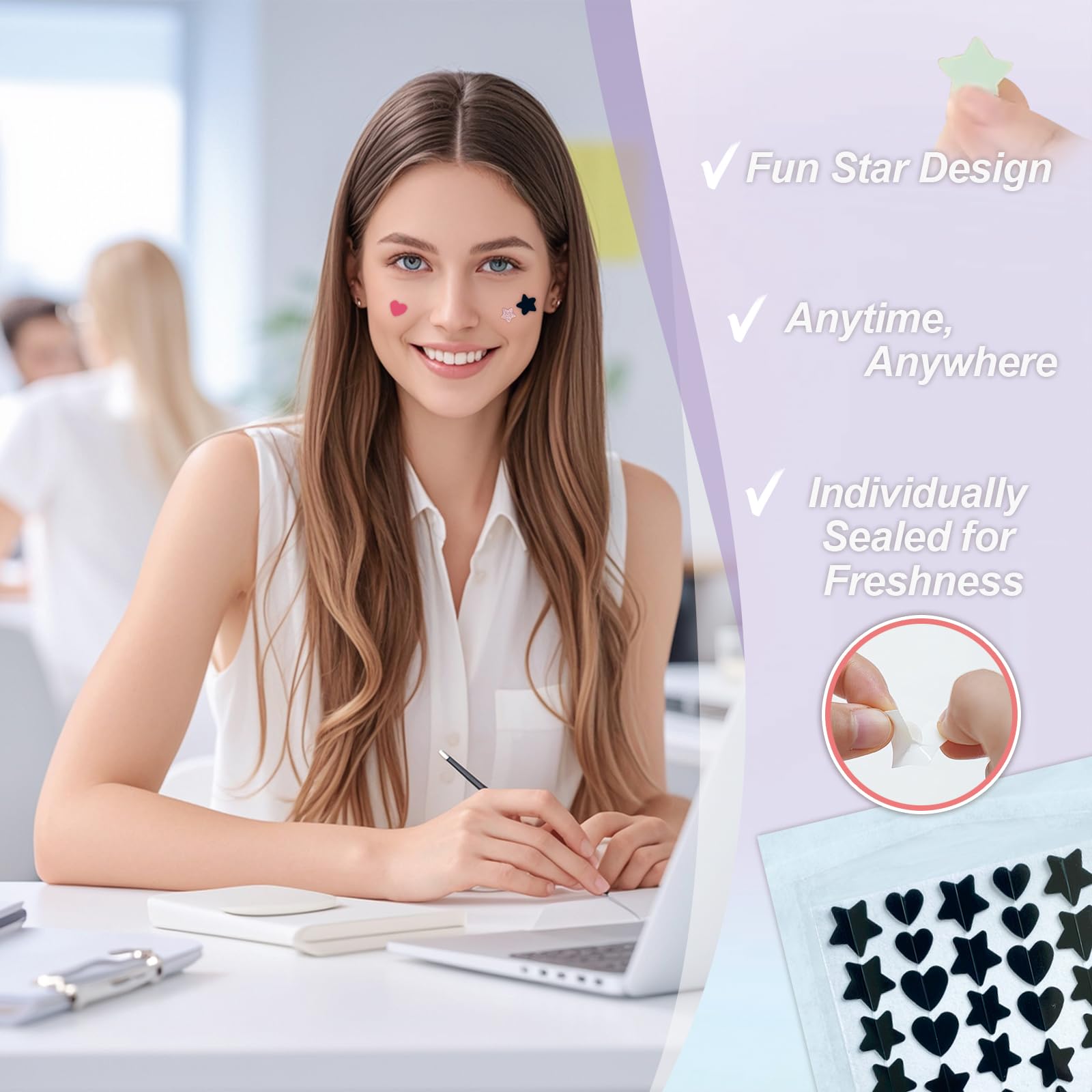Daytime and nighttime application of skin friendly hydrocolloid acne patches for oil absorption