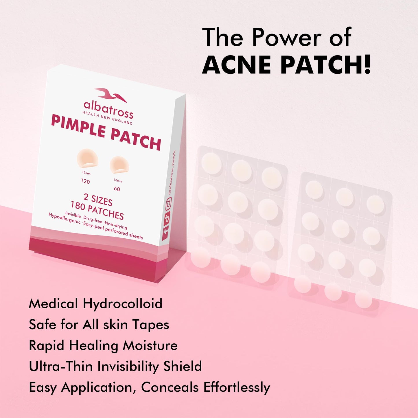 Two distinct sizes of unmedicated zit blemish patches displayed on protective clear film backing
