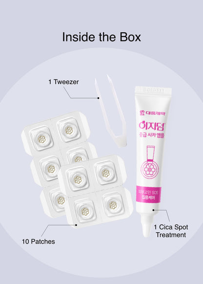 DWEasyDerm hydrocolloid acne patch system applied to skin demonstrating its transparent design.