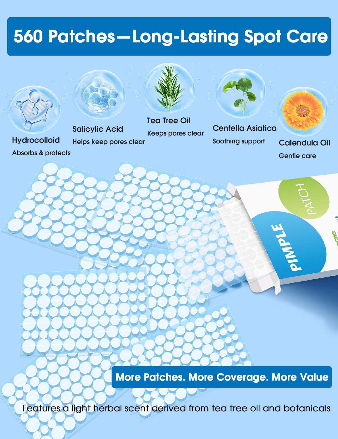 Close up view of the various precision sizes of Dr. Zitacne hydrocolloid patches from seven to fourteen millimeters.