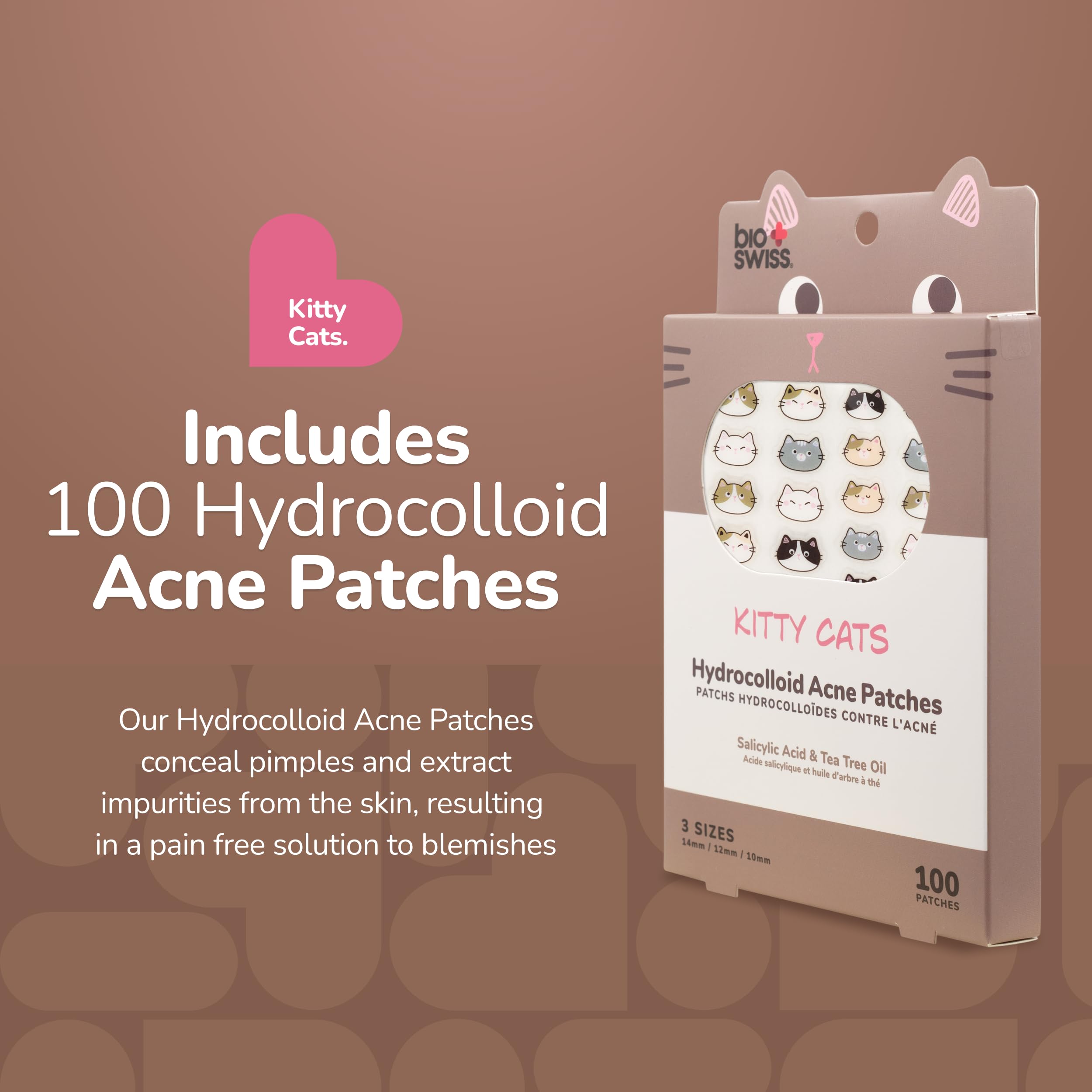Package of 100 count BioSwiss cat shaped acne stickers