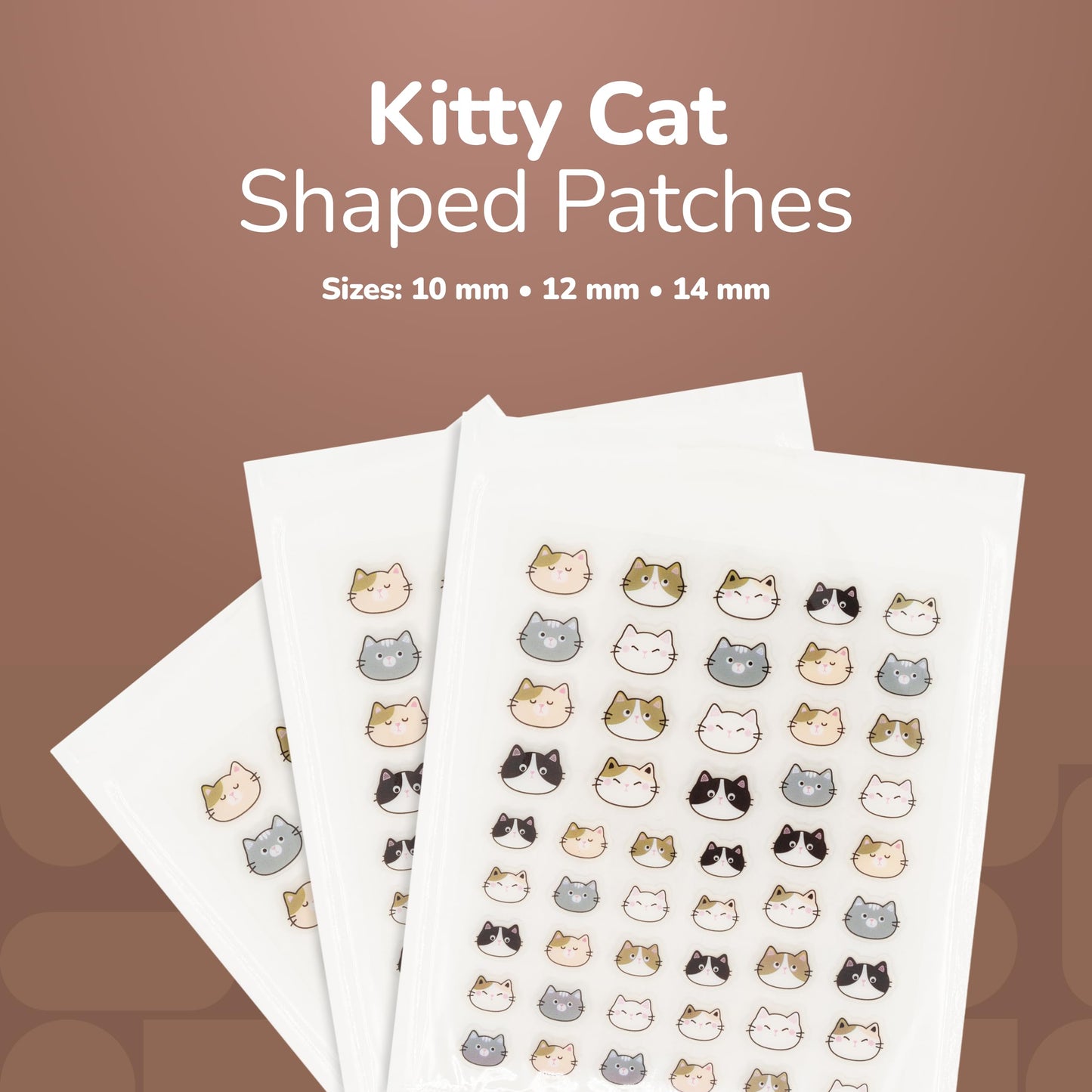 Three sizes of BioSwiss kitty pimple stickers shown